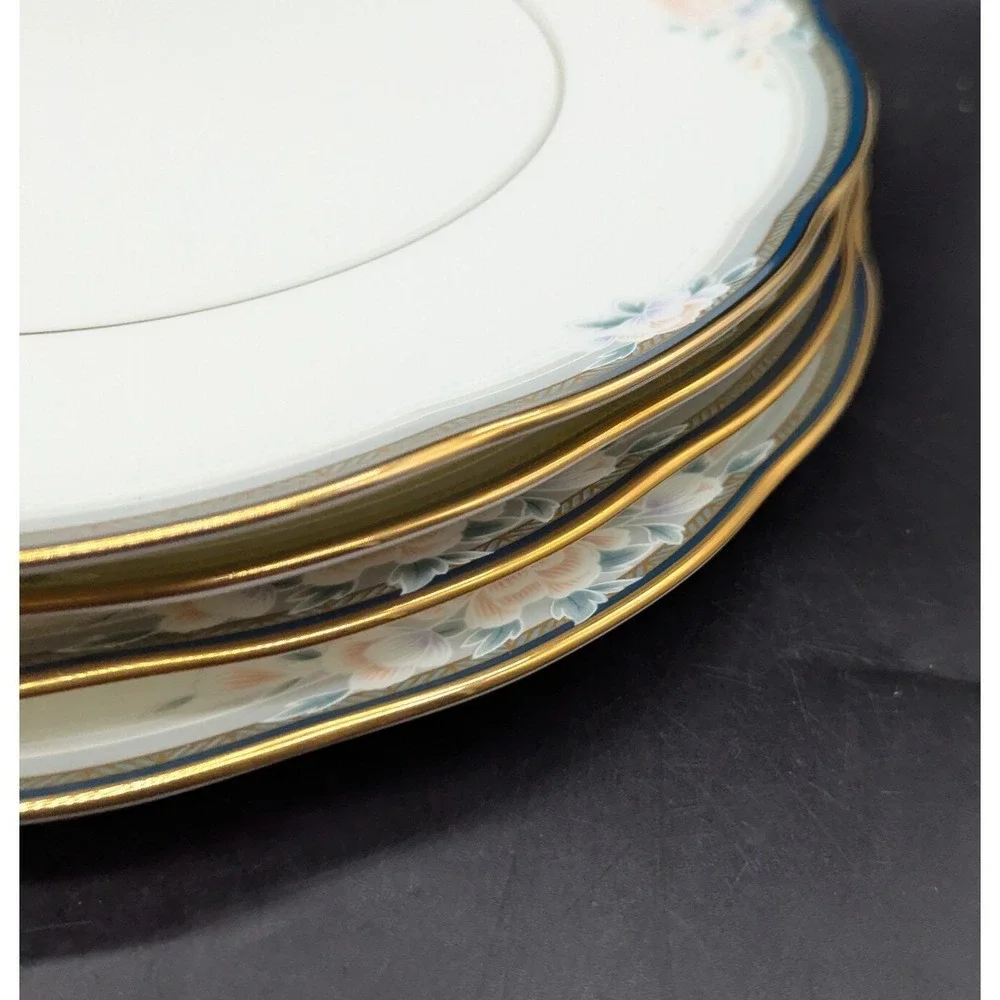 Set/4 Vintage Noritake  Bone China Carnegie Dinner Plate Scalloped Green Trim